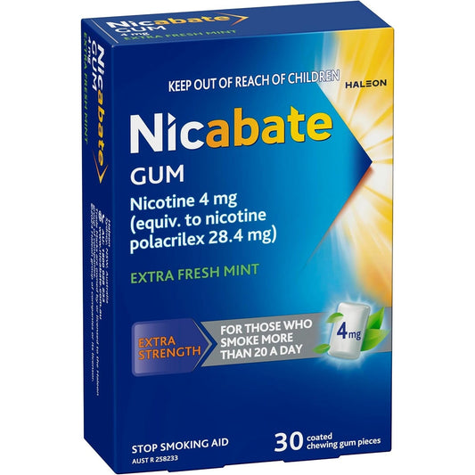 Nicabate Extra Fresh Mint Gum Quit Smoking 4mg 30 Pack