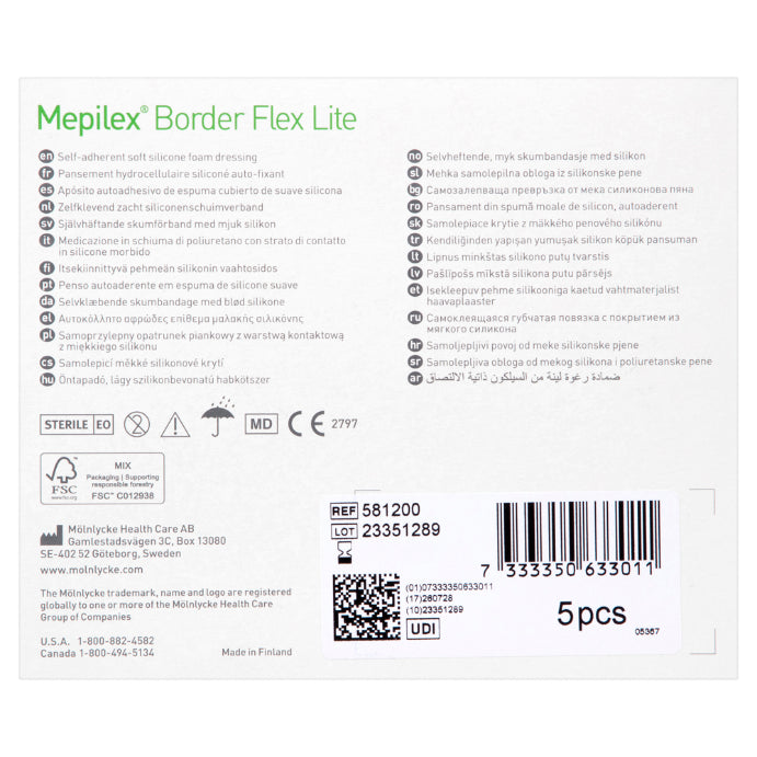 Molnlycke Mepilex Border Flex Lite 7.5cm X 7.5cm Dressings 5 Pack