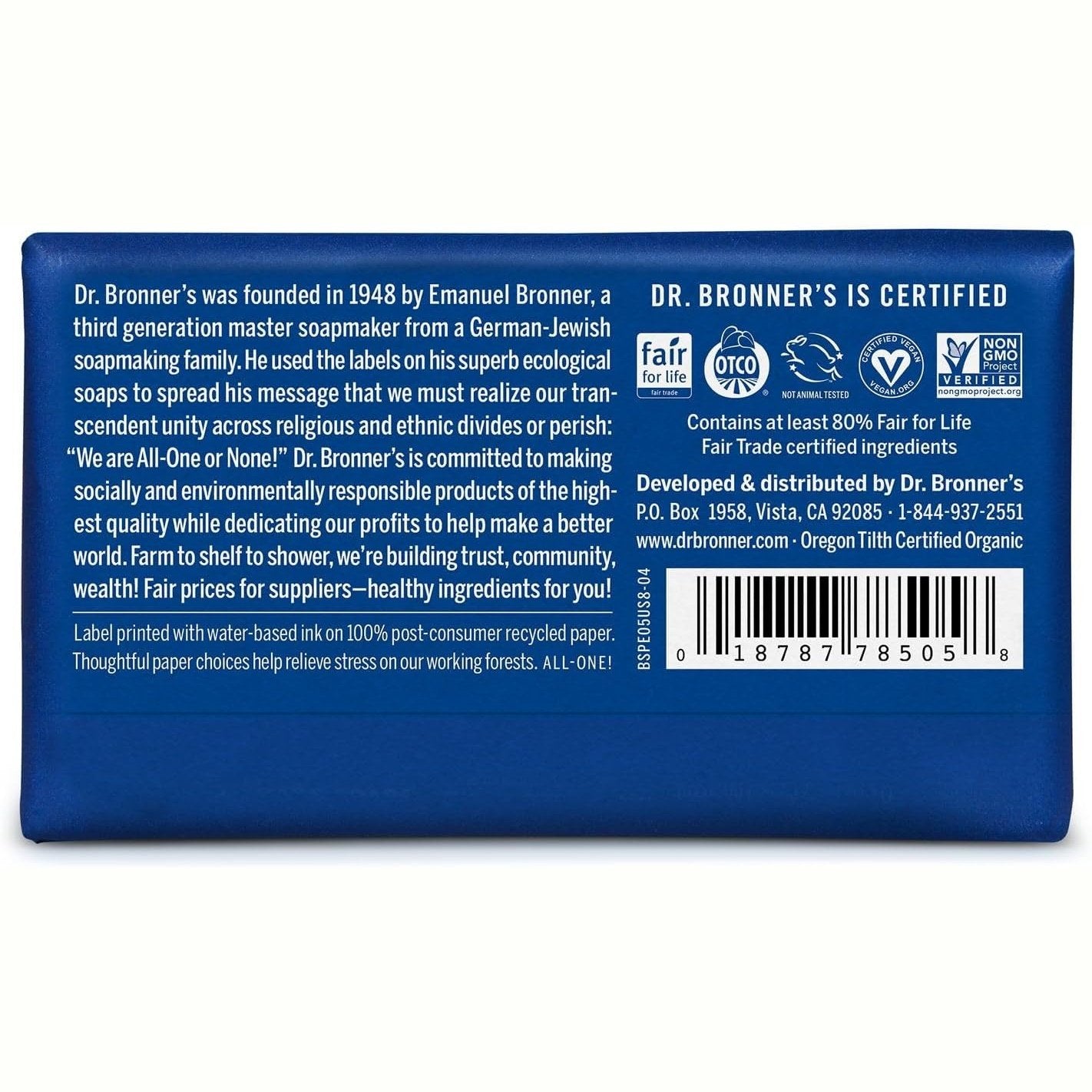 Dr. Bronner's Pure-Castile Bar Soap (Hemp All-One) Peppermint 140g