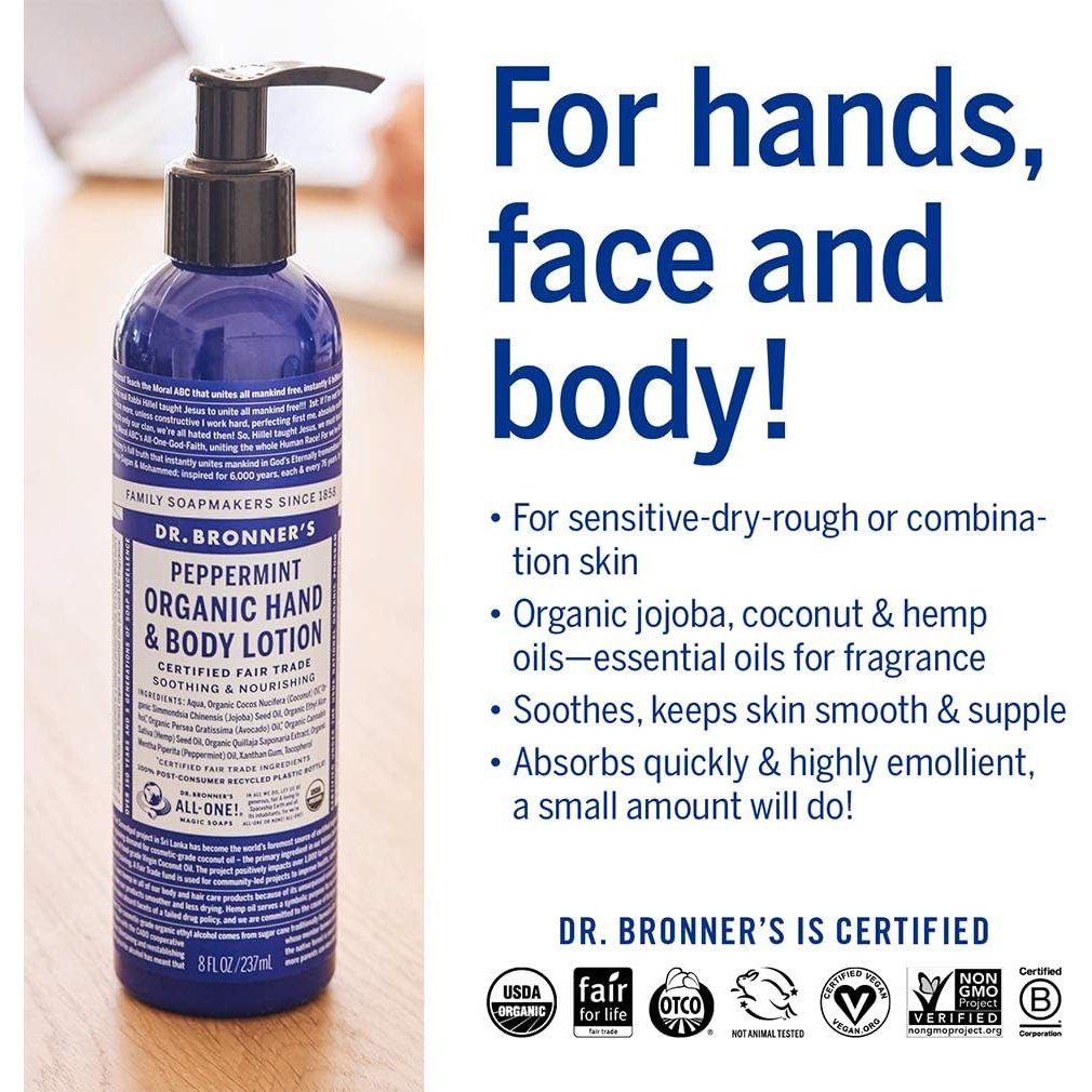 Dr. Bronner's Organic Hand & Body Lotion Peppermint 237ml