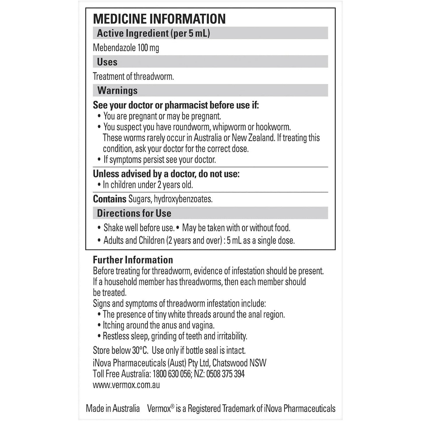 Vermox Worming Treatment Suspension Banana Flavour 15ml