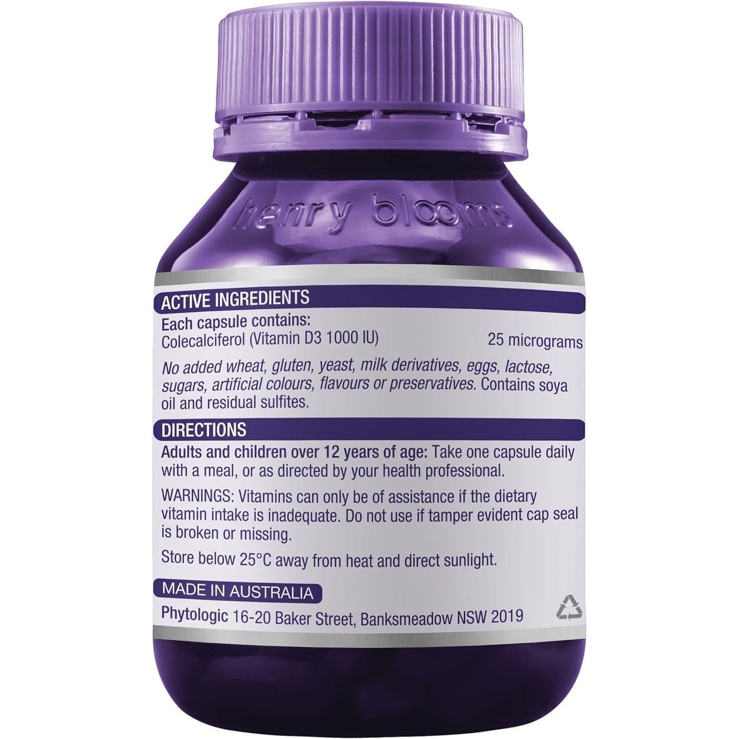 Henry Blooms Vitamin D3 1000 IU 60c