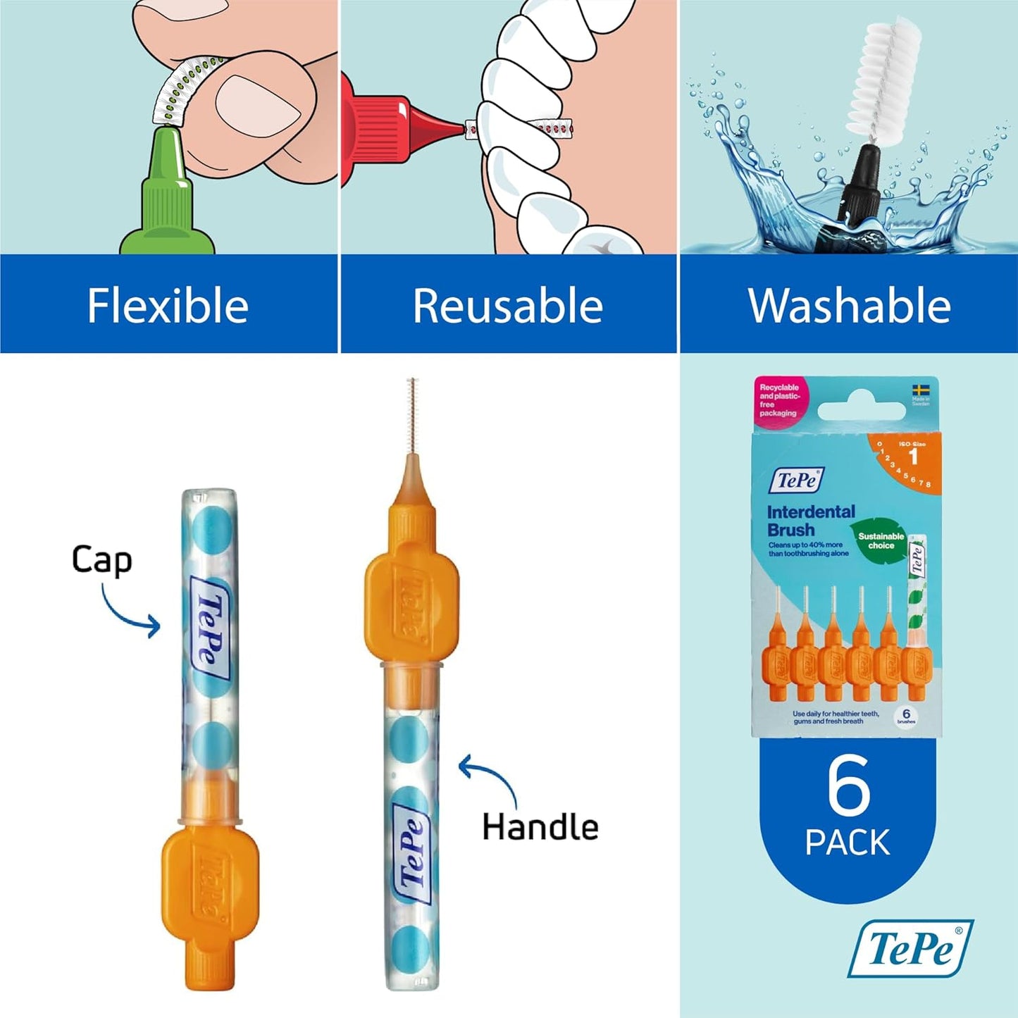 Tepe Interdental Brush 0.45mm Size 1 Orange 6 Pack