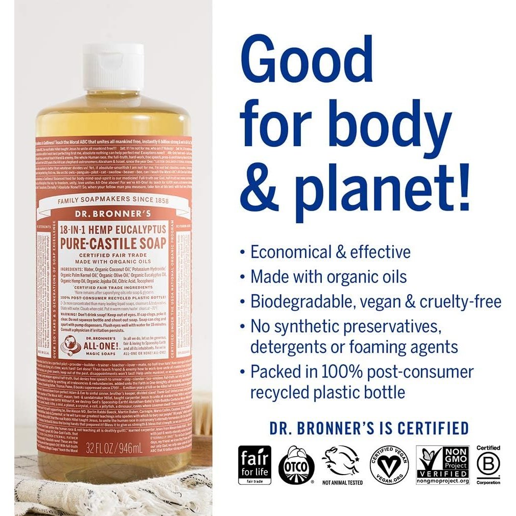 Dr. Bronner's Pure-Castile Soap Liquid (Hemp 18-in-1) Eucalyptus 473ml
