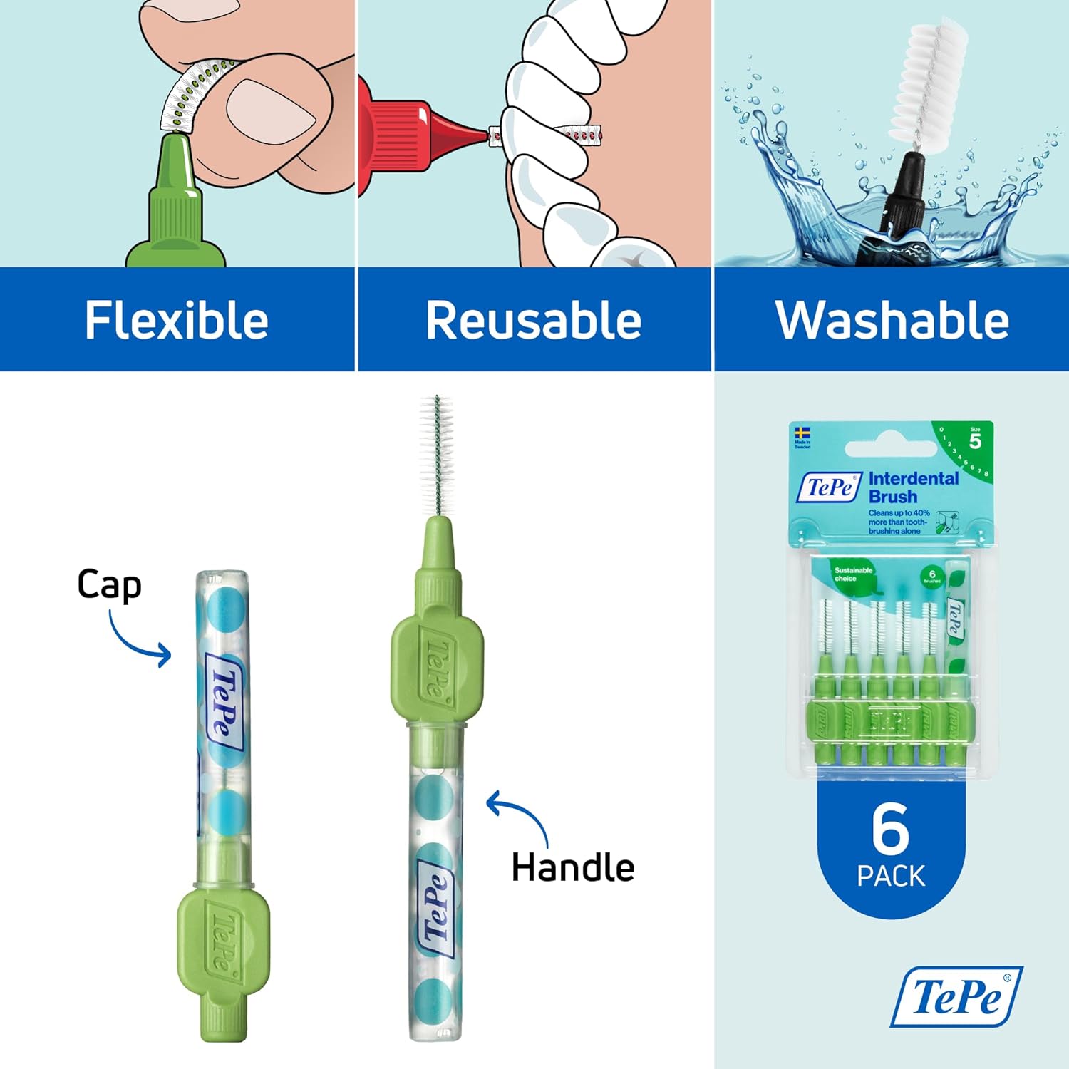 TePe Interdental Brush Medium Size 5 Green 6 Pack
