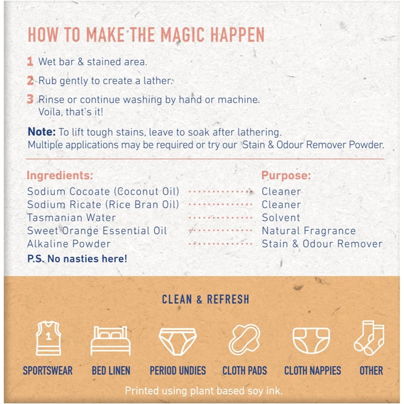 Downunder Wash Co. (Bloody Awesome) Laundry Bar Stain & Odour Remover Sweet Orange 150g