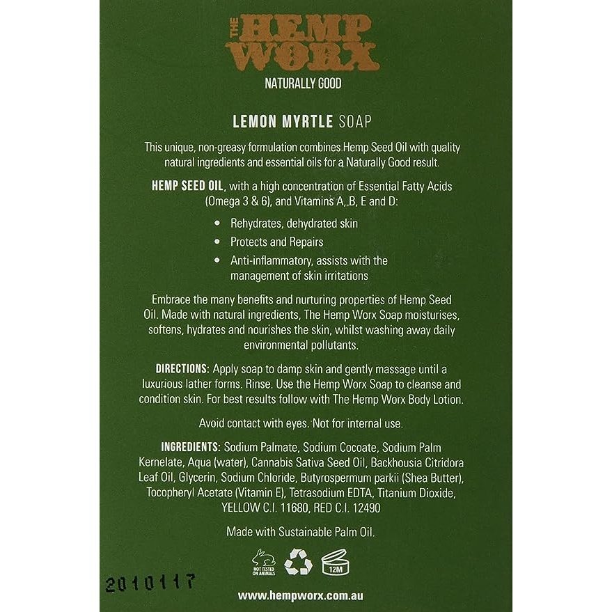 The Hemp Worx  Lemon Myrtle Soap Bar 120g