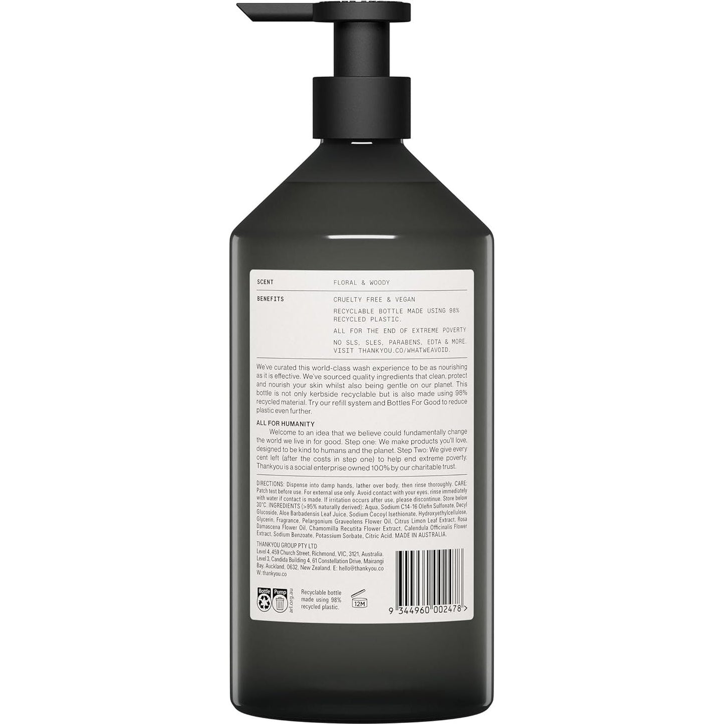 Thankyou Body Wash Botanical Geranium Rose & Wood 1L