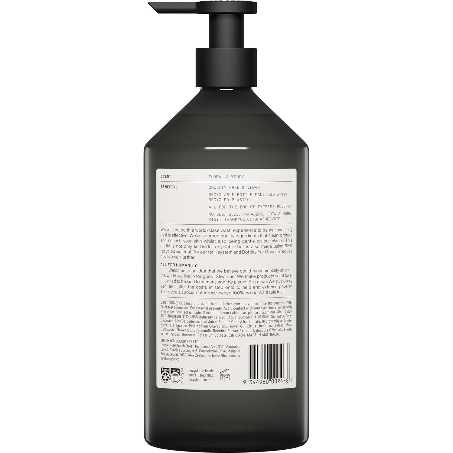 Thankyou Body Wash Botanical Geranium Rose & Wood 1L