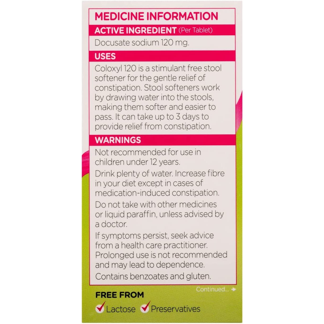 Coloxyl 120mg Filmcoat 100 Tablets