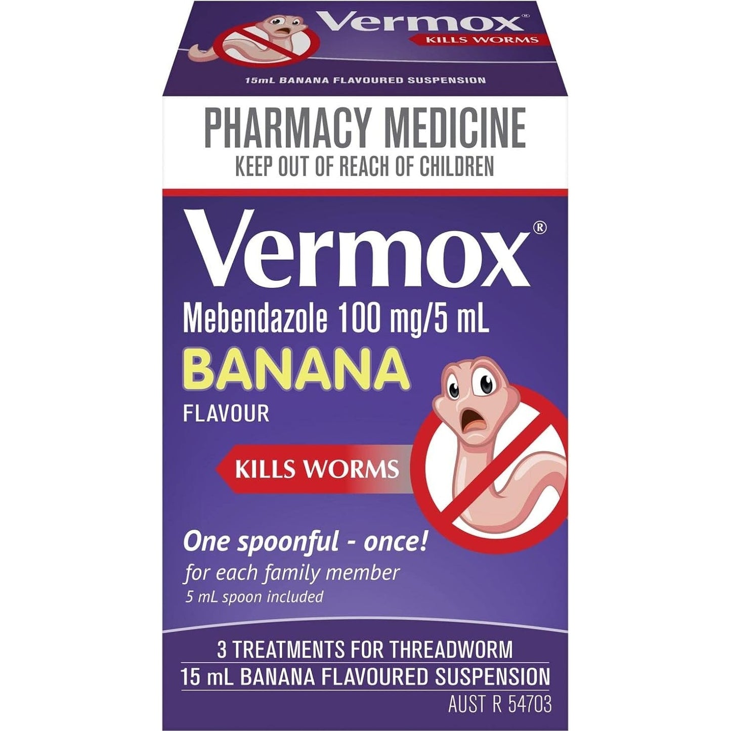 Vermox Worming Treatment Suspension Banana Flavour 15ml