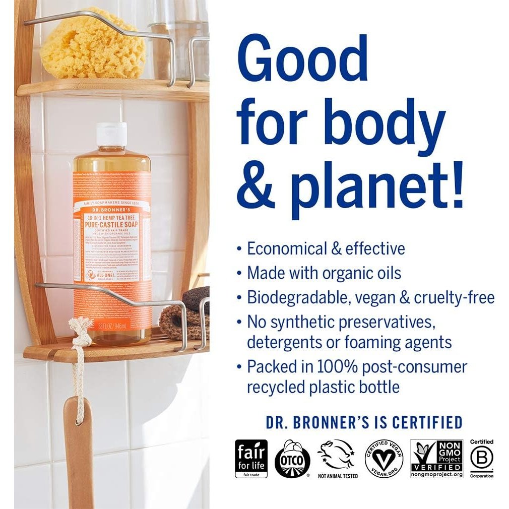 Dr. Bronner's Pure-Castile Soap Liquid (Hemp 18-in-1) Tea Tree 946ml