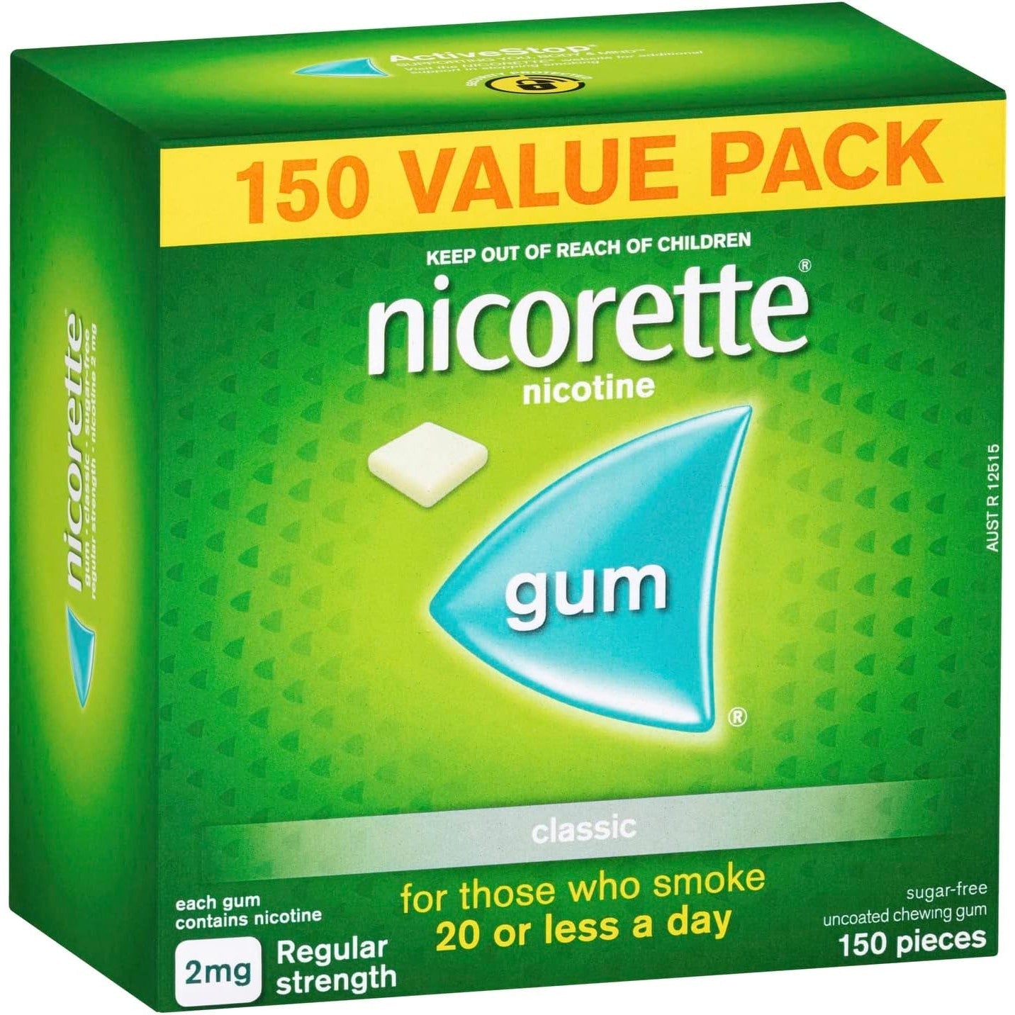 Nicorette Nicotine Gum Regular Strength 2mg Classic 150 Pack