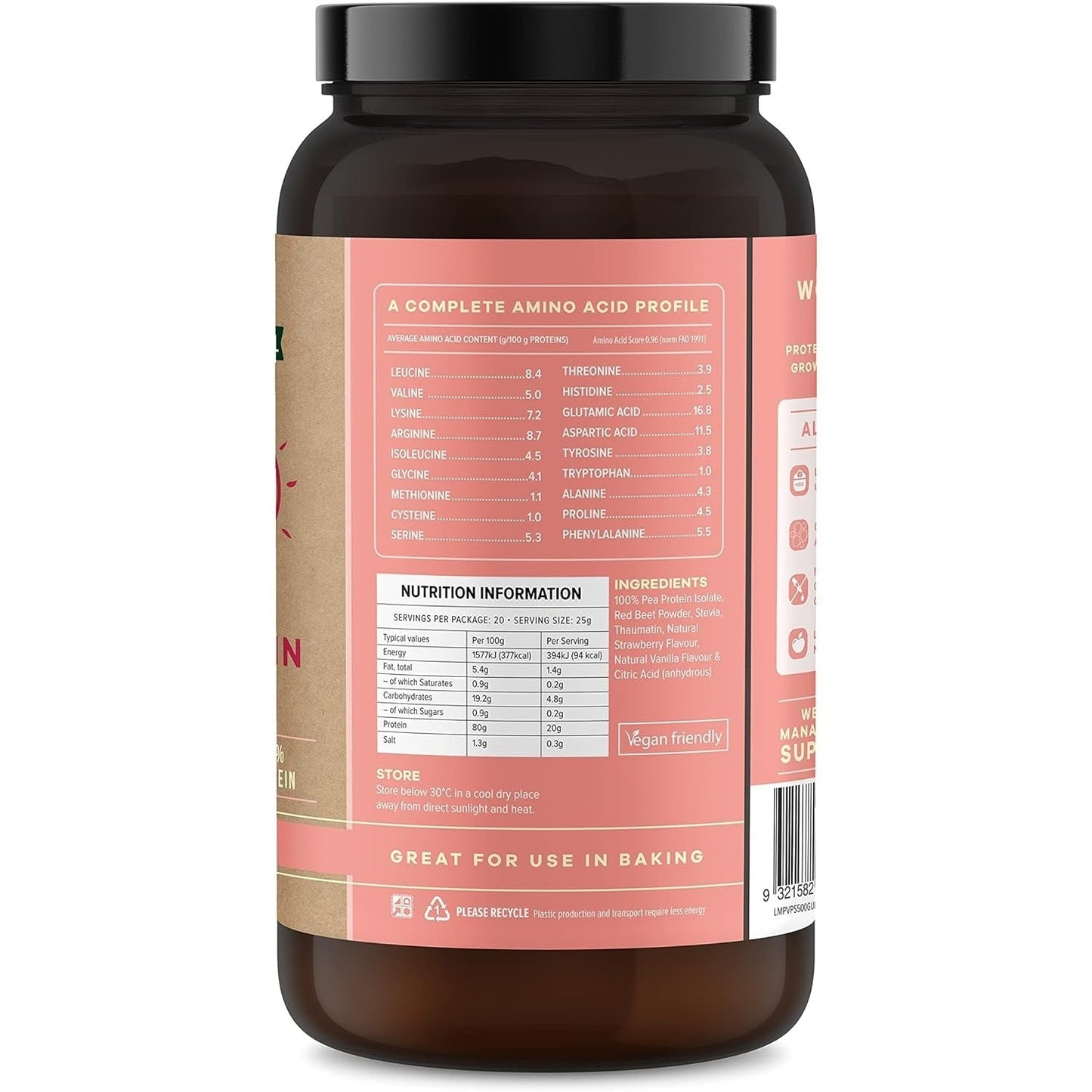 Martin & Pleasance Vital Protein 100% Natural Plant Based (Pea Protein Isolate) Strawberry 500g