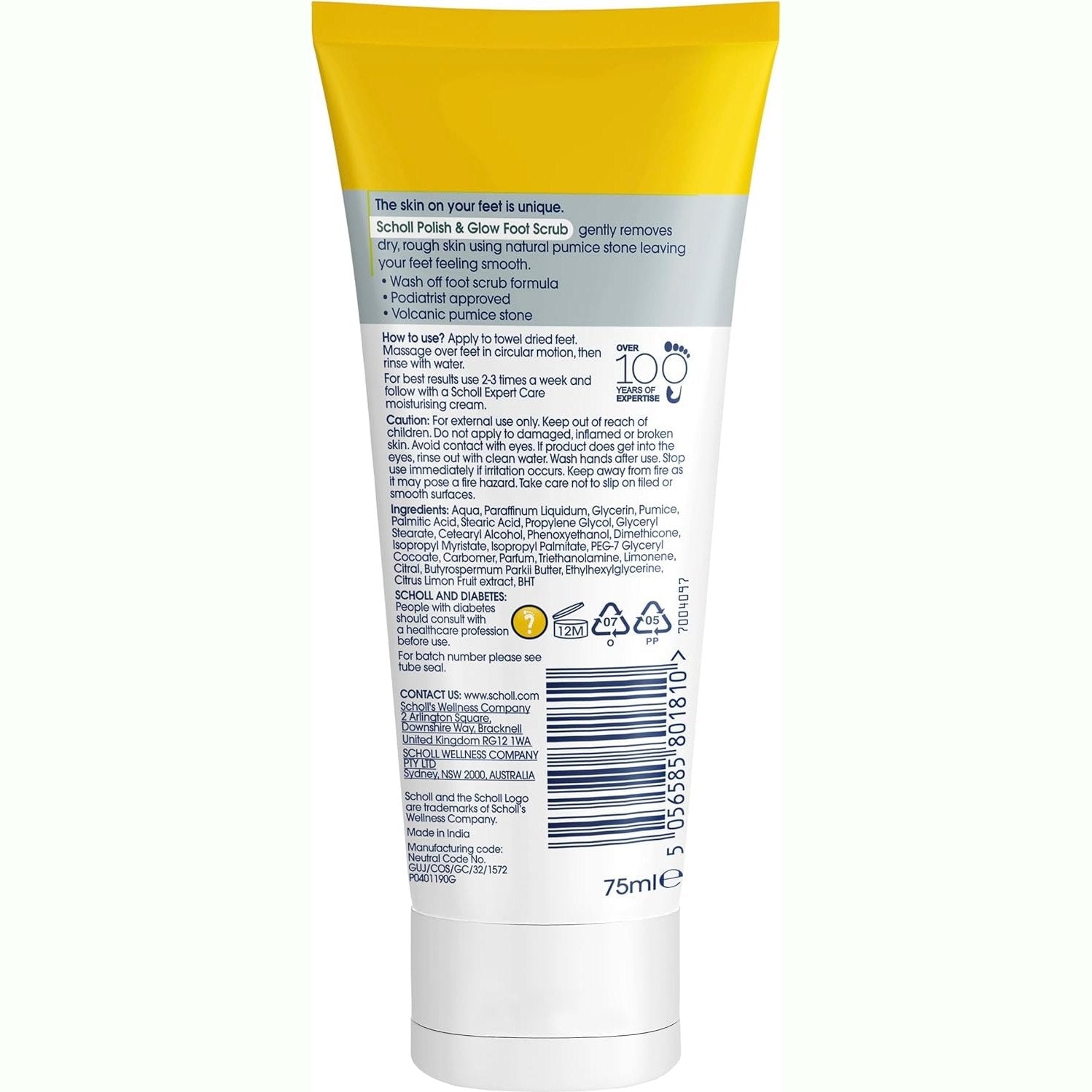 Scholl Expertcare Polish & Glow for Rough Skin Foot Scrub 75ml