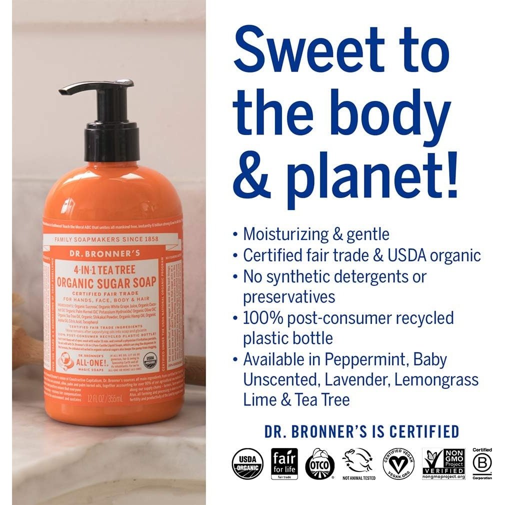 Dr. Bronner's Organic Sugar Soap 4-in-1 Tea Tree (pump) 355ml