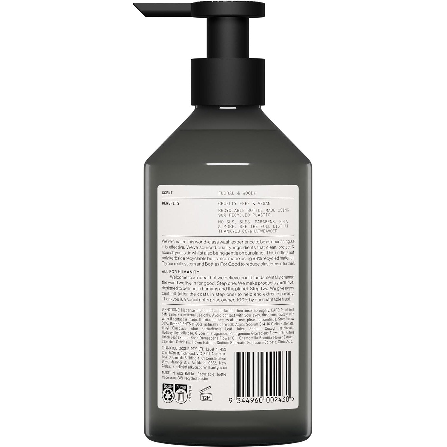 Thankyou Hand Wash Botanical Geranium Rose & Wood 500ml