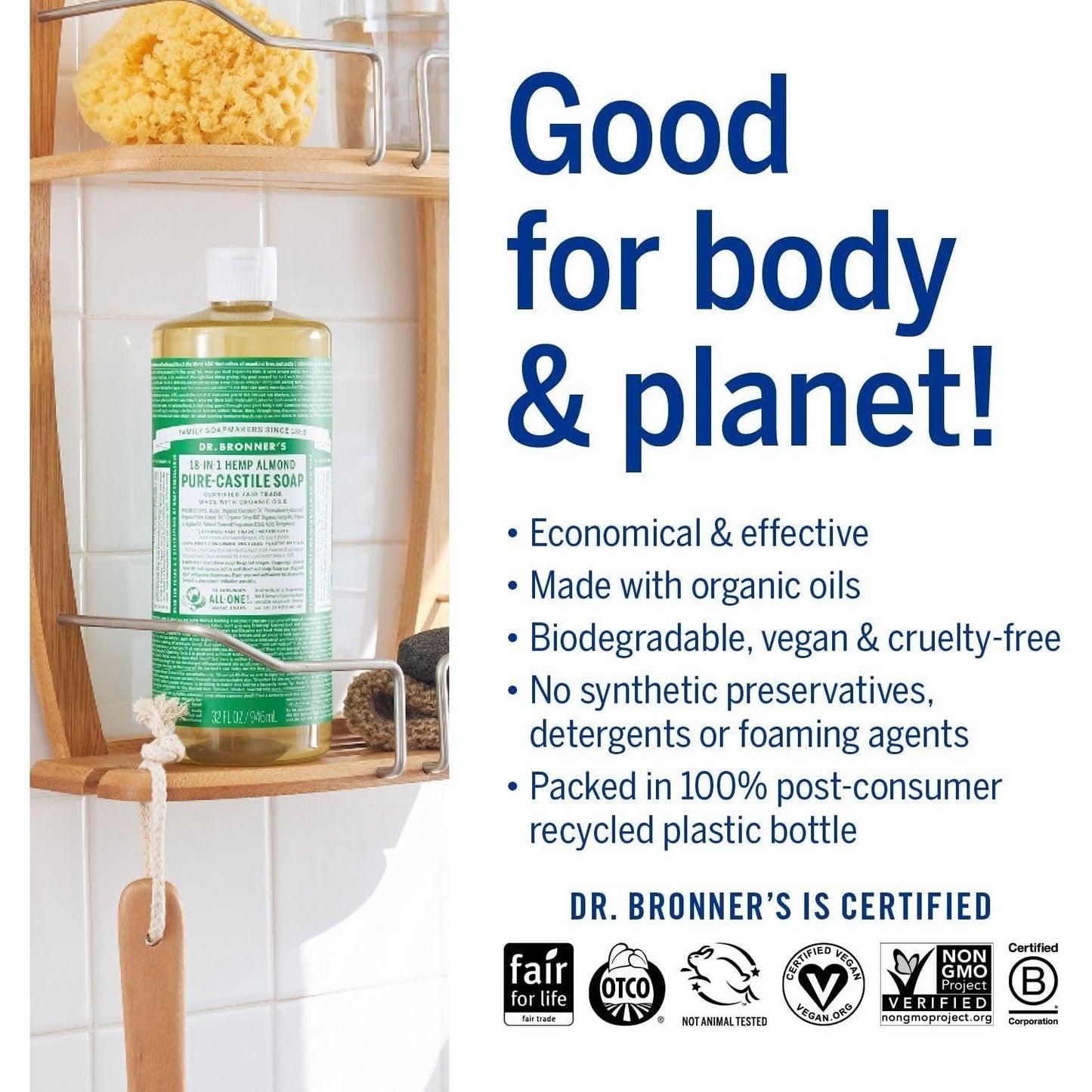 Dr. Bronner's Pure-Castile Soap Liquid (Hemp 18-in-1) Almond 946ml