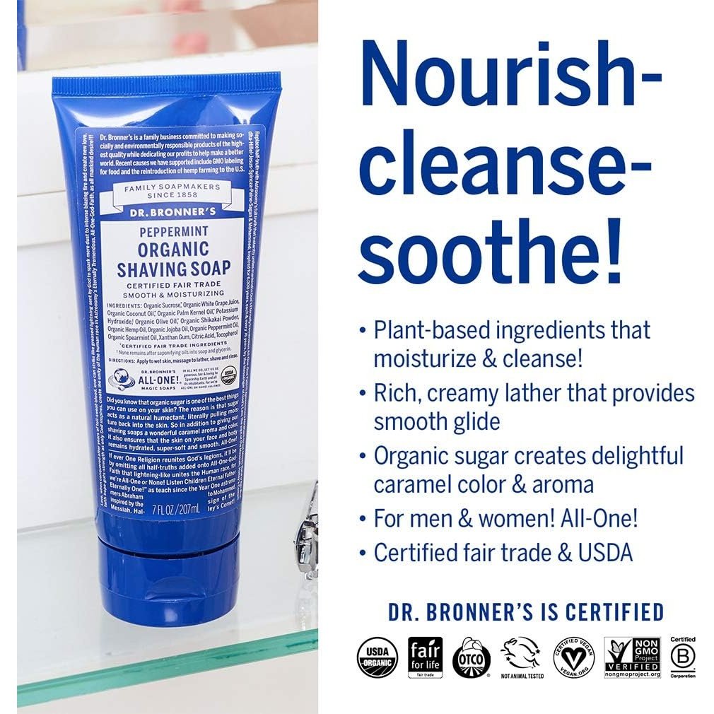 Dr. Bronner's Organic Shaving Soap Peppermint 207ml