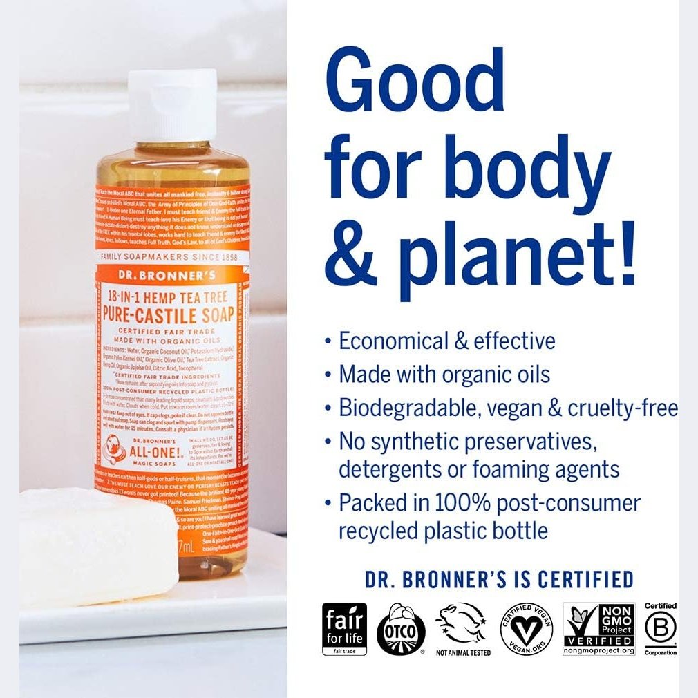 Dr. Bronner's Pure-Castile Soap Liquid (Hemp 18-in-1) Tea Tree 237ml