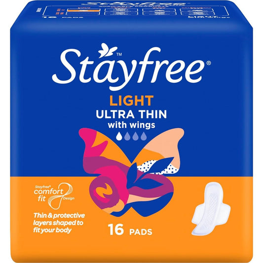 Stayfree Ultra Thin Light Pads With Wings 16 Pack