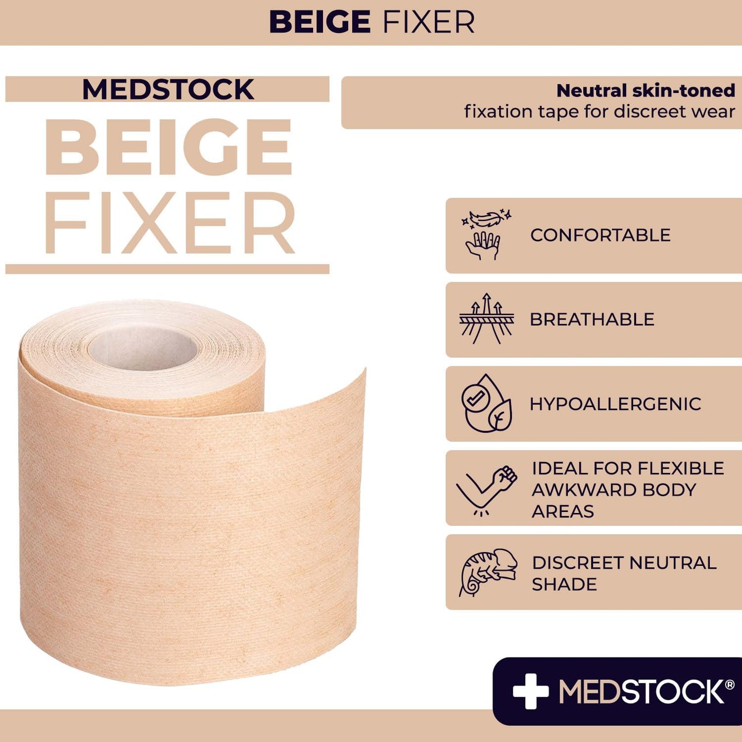 Medstock Fabric Roll Beige Fixer 10 cmx1M