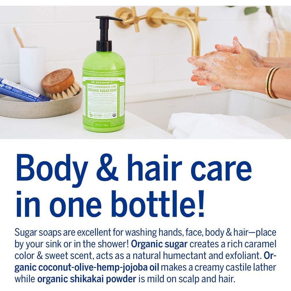 Dr. Bronner's Organic Sugar Soap 4-in-1 Lemongrass Lime (pump) 710ml