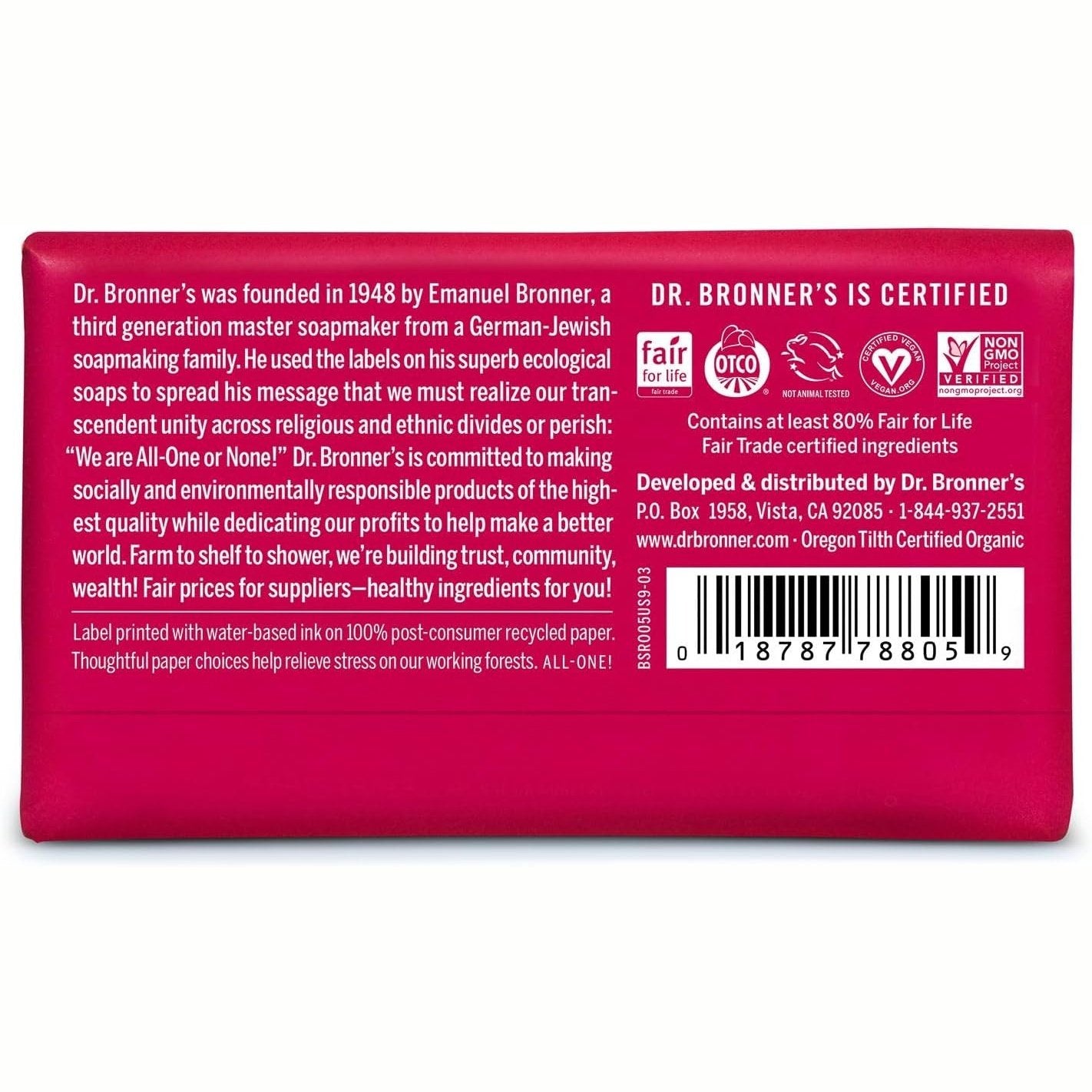 Dr. Bronner's Pure-Castile Bar Soap (Hemp All-One) Rose 140g