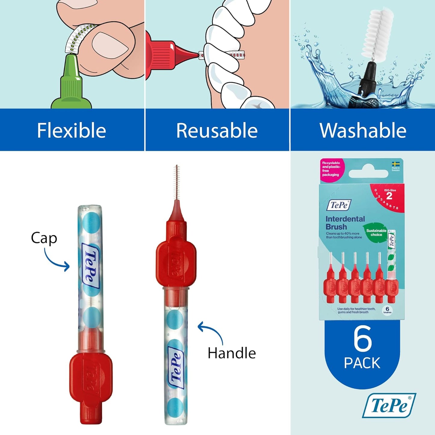 Tepe Interdental Brush 0.5mm Red 6 Pack