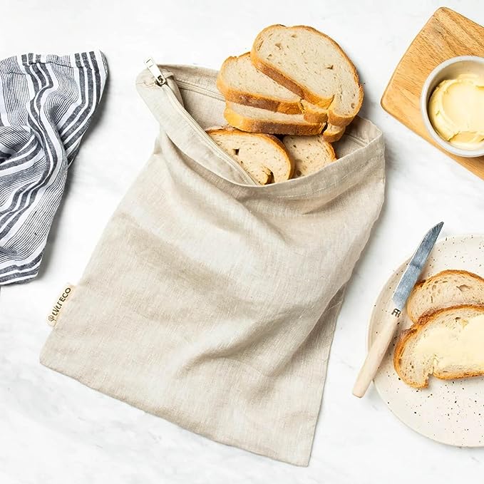EVER ECO Reusable Linen Bread Bag Zipper Closure (32x40cm) 1