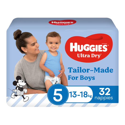 Huggies Ultra Dry Nappies Boys Size 5 13-18kg 32 Pack