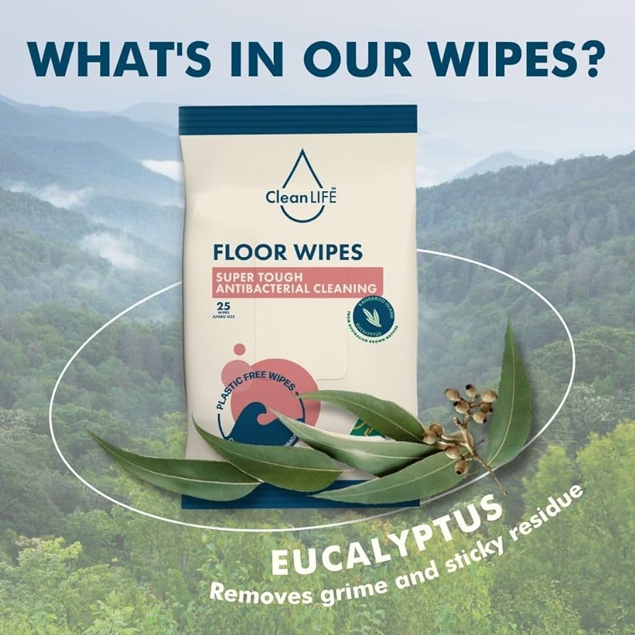 CLEANLIFE Floor Plastic Free Wipes Antibacterial Cleaning 25pk