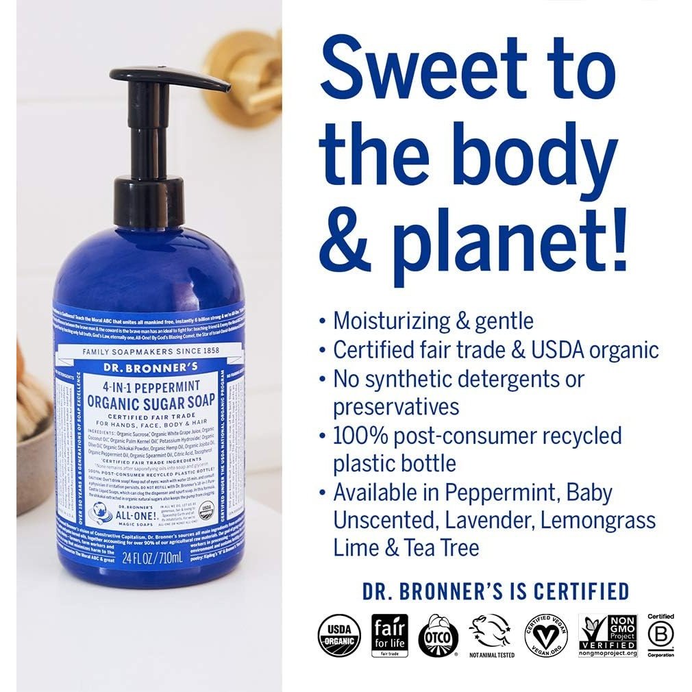 Dr. Bronner's Organic Sugar Soap 4-in-1 Peppermint (pump) 710ml