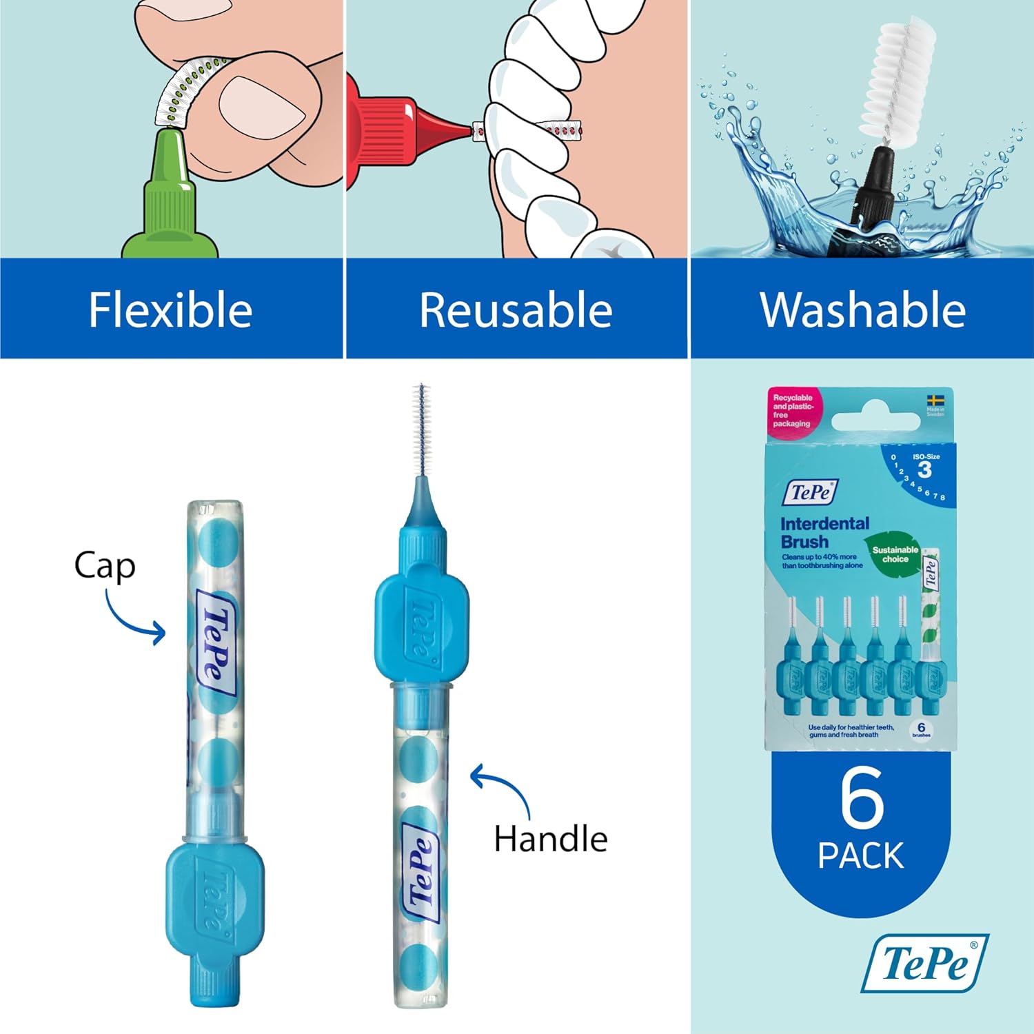 Tepe Interdental Brush 0.6mm Blue 6 Pack