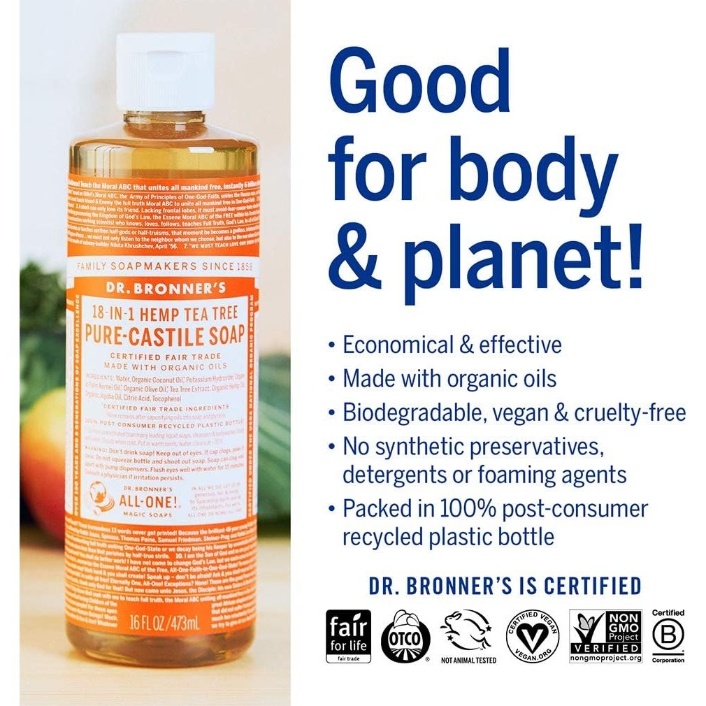 Dr. Bronner's Pure-Castile Soap Liquid (Hemp 18-in-1) Tea Tree 473ml