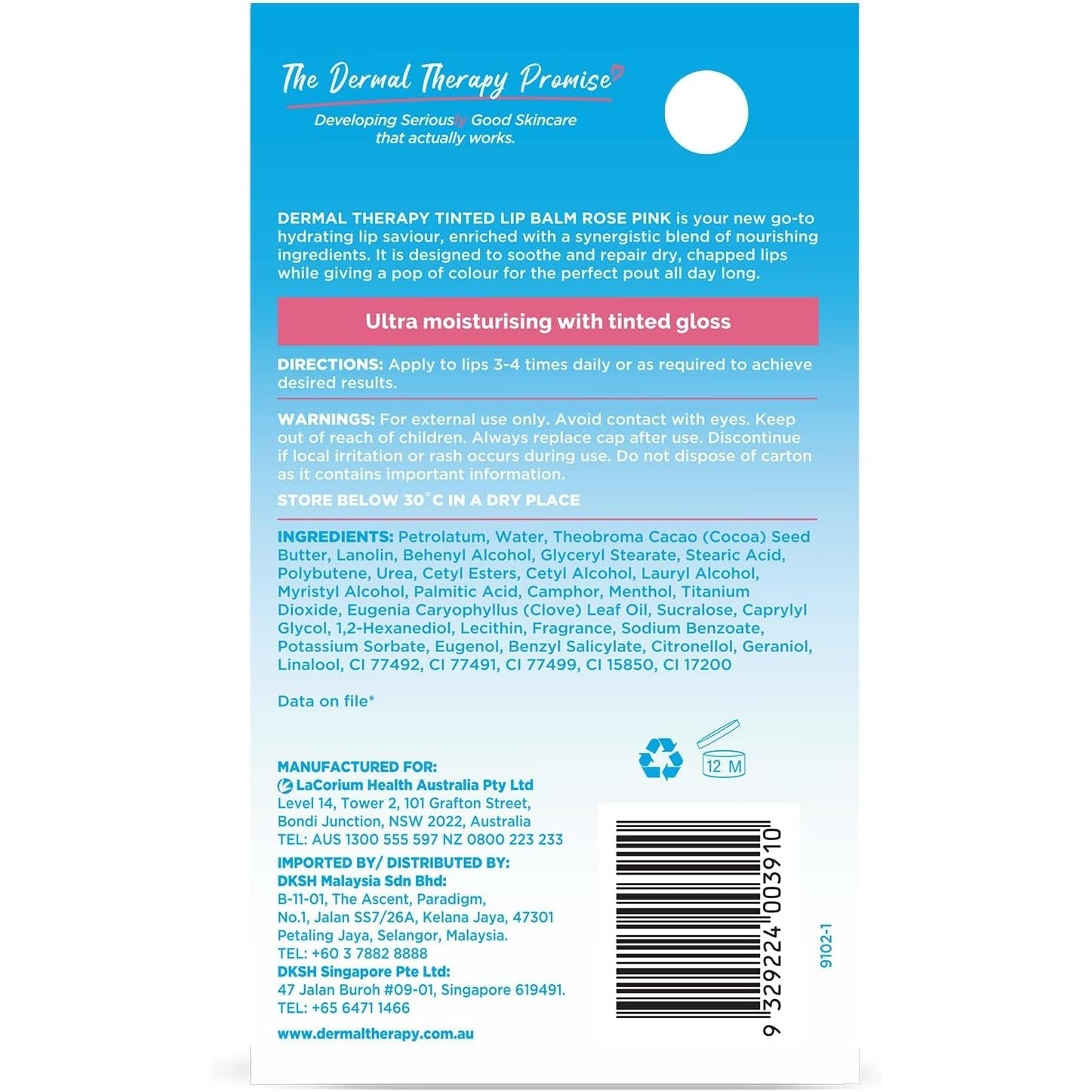 Dermal Therapy Tinted Lip Balm Rose Pink 8g