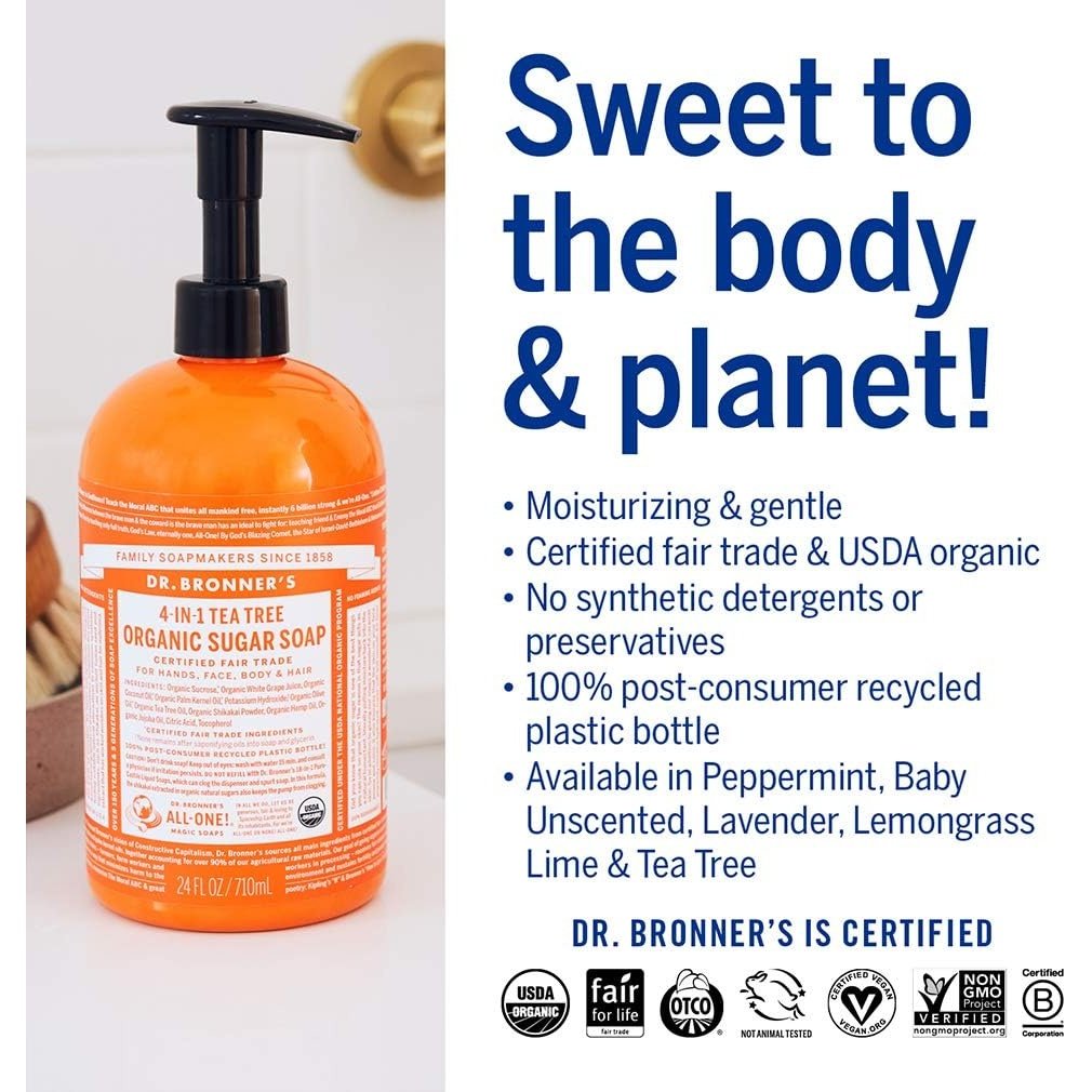 Dr. Bronner's Organic Sugar Soap 4-in-1 Tea Tree (pump) 710ml