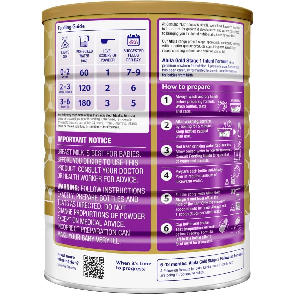 Alula Gold Stage 1 Newborn Premium Infant Formula 0-6 Months 900g