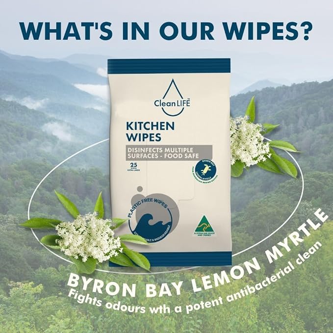 CLEANLIFE Kitchen Plastic Free Wipes Food Safe 25pk