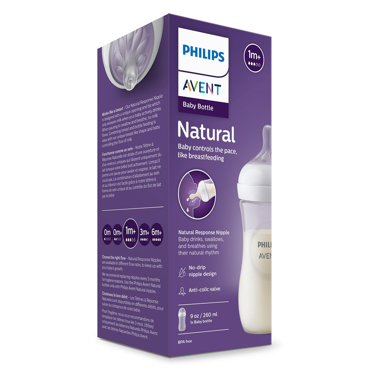 Avent Natural Response Baby Bottles 1 Month+ 260ml - 1 Pack