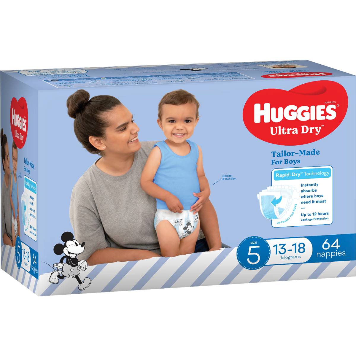 Huggies Ultra Dry Nappies Boys Size 5 (13-18kg) 64 Pack