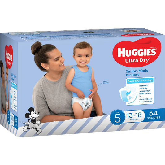 Huggies Ultra Dry Nappies Boys Size 5 (13-18kg) 64 Pack