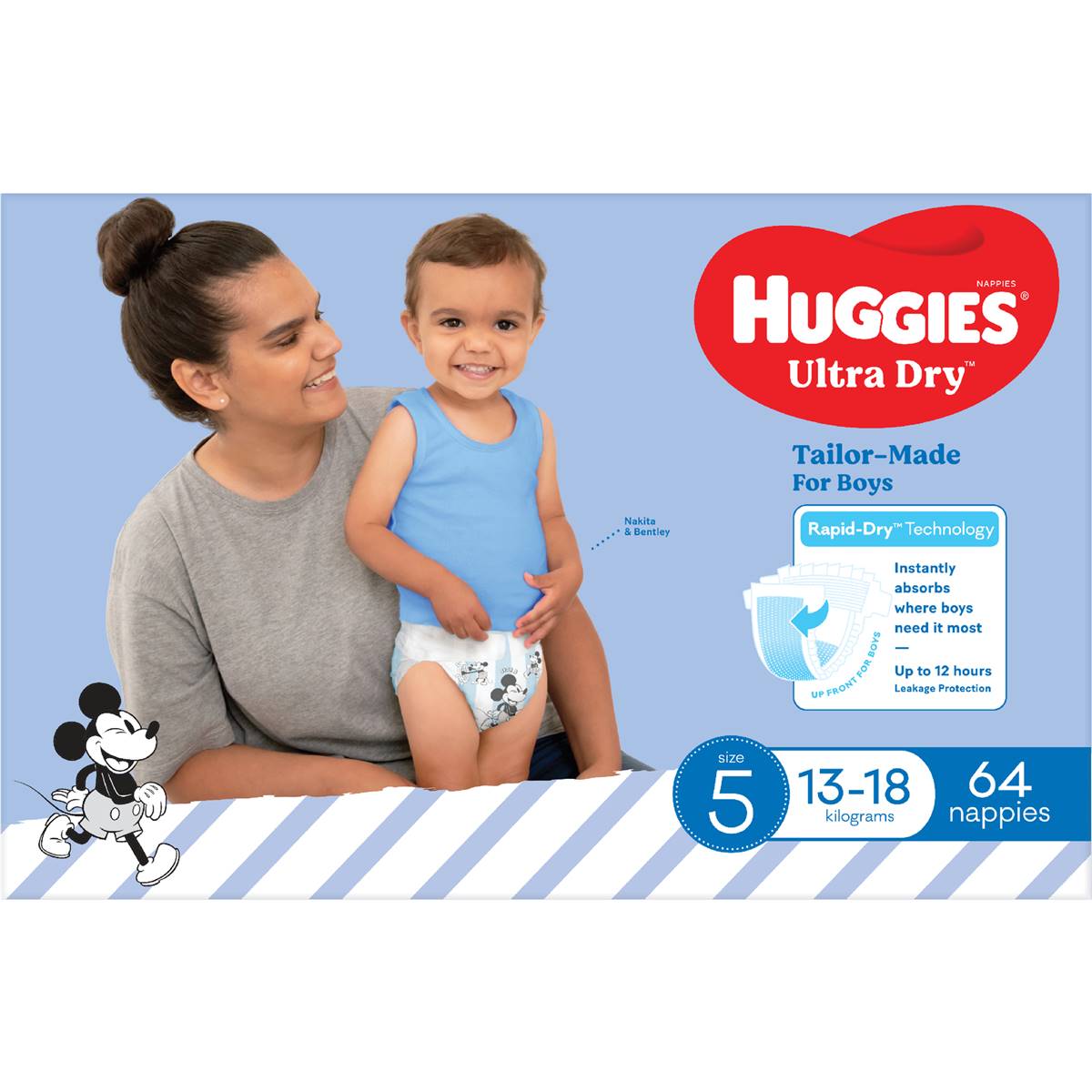 Huggies Ultra Dry Nappies Boys Size 5 (13-18kg) 64 Pack