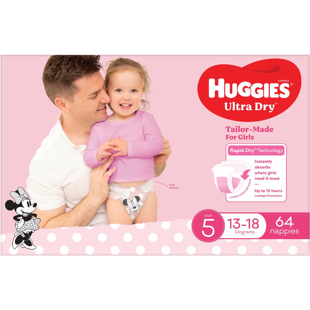 Huggies Ultra Dry Nappies Girls Size 5 (13-18kg) 64 Pack