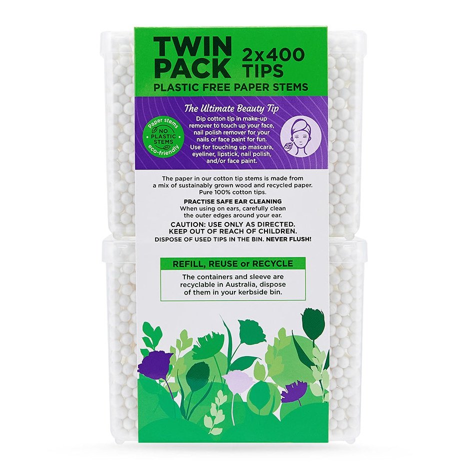 Swisspers Earth Kind Cotton Tips With Paper Stems Twin Pack 2x400 Pack
