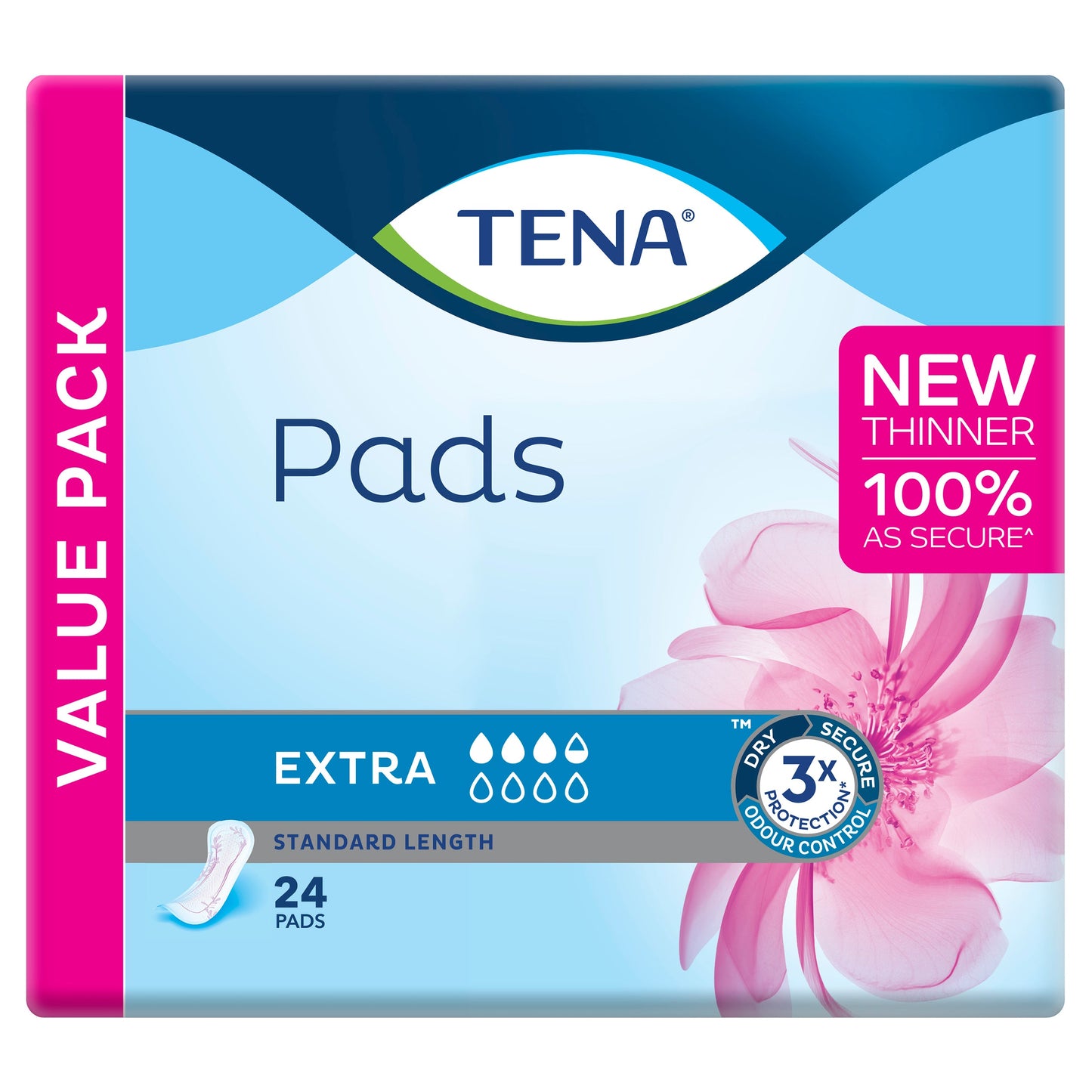 TENA PAD EXTRA STANDARD LENGTH 24PK (Pack of 3)