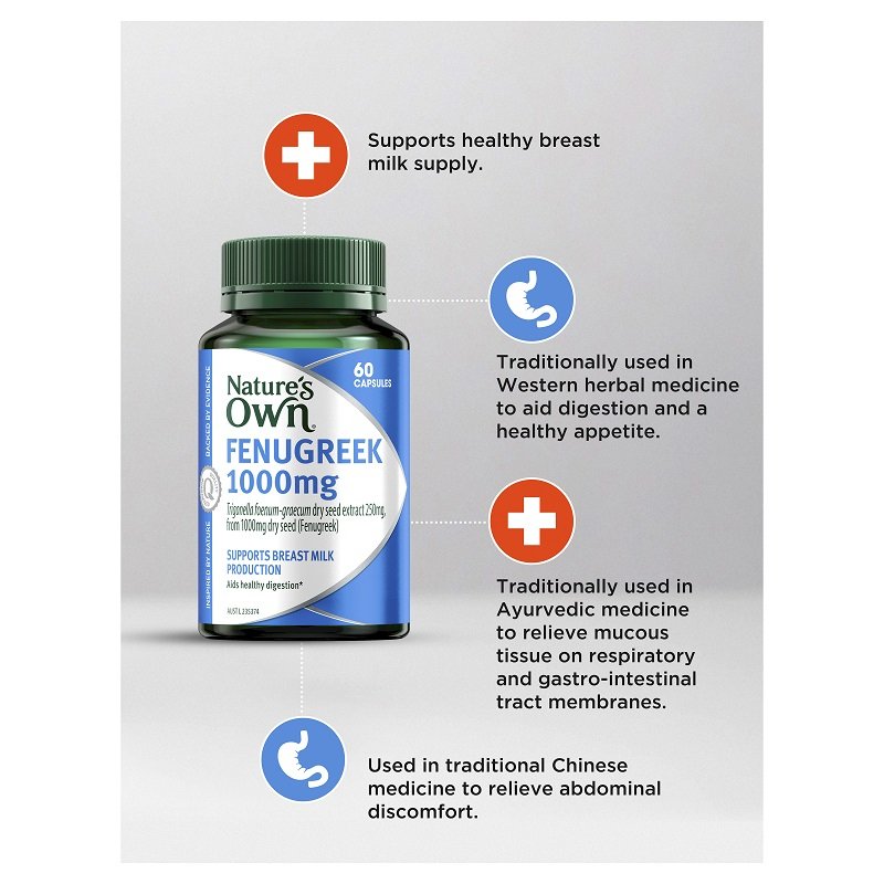 Nature's Own Fenugreek 1000mg for Breast Milk Production Support 60 Capsules