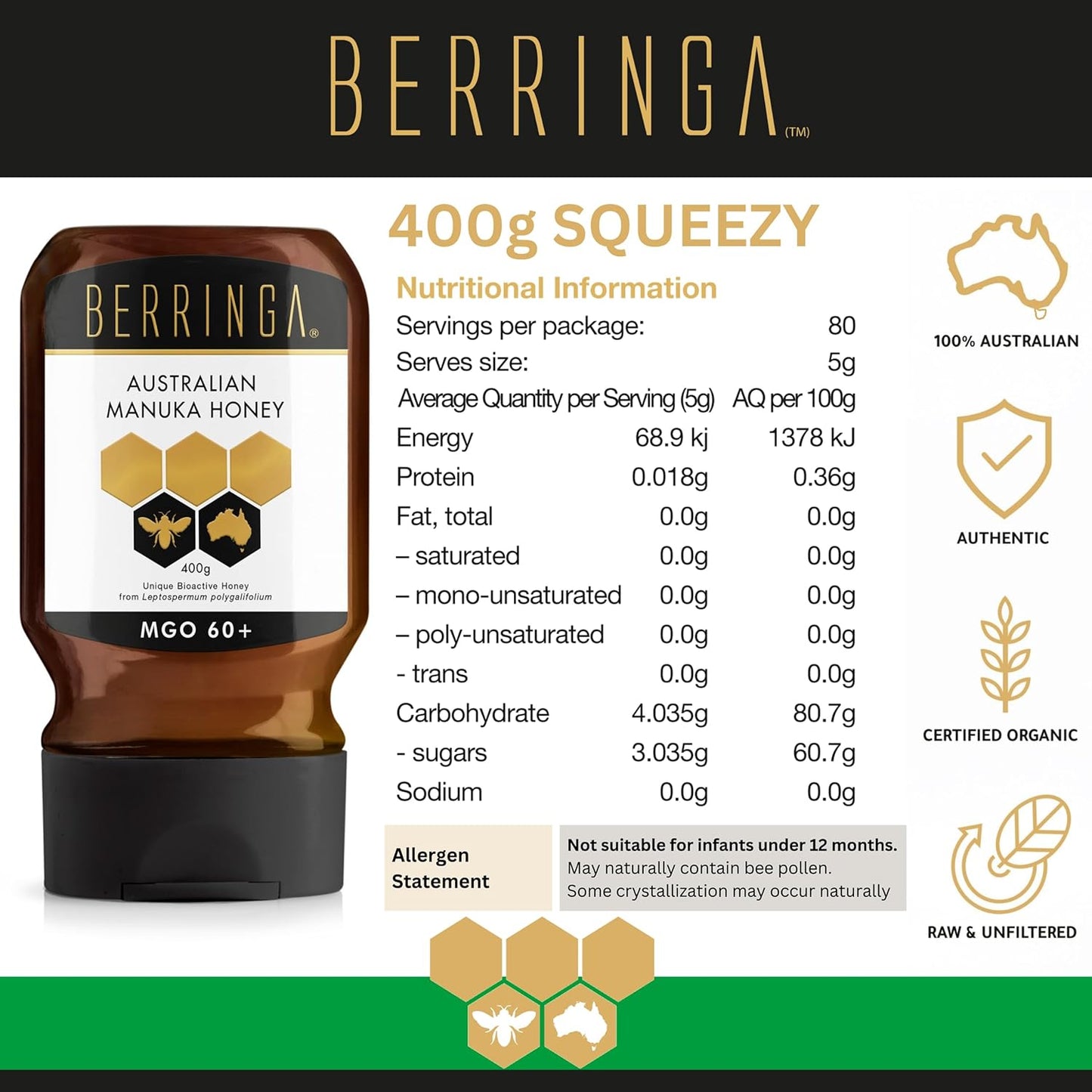 Berringa Australian Manuka Honey (MGO 60+) 400g