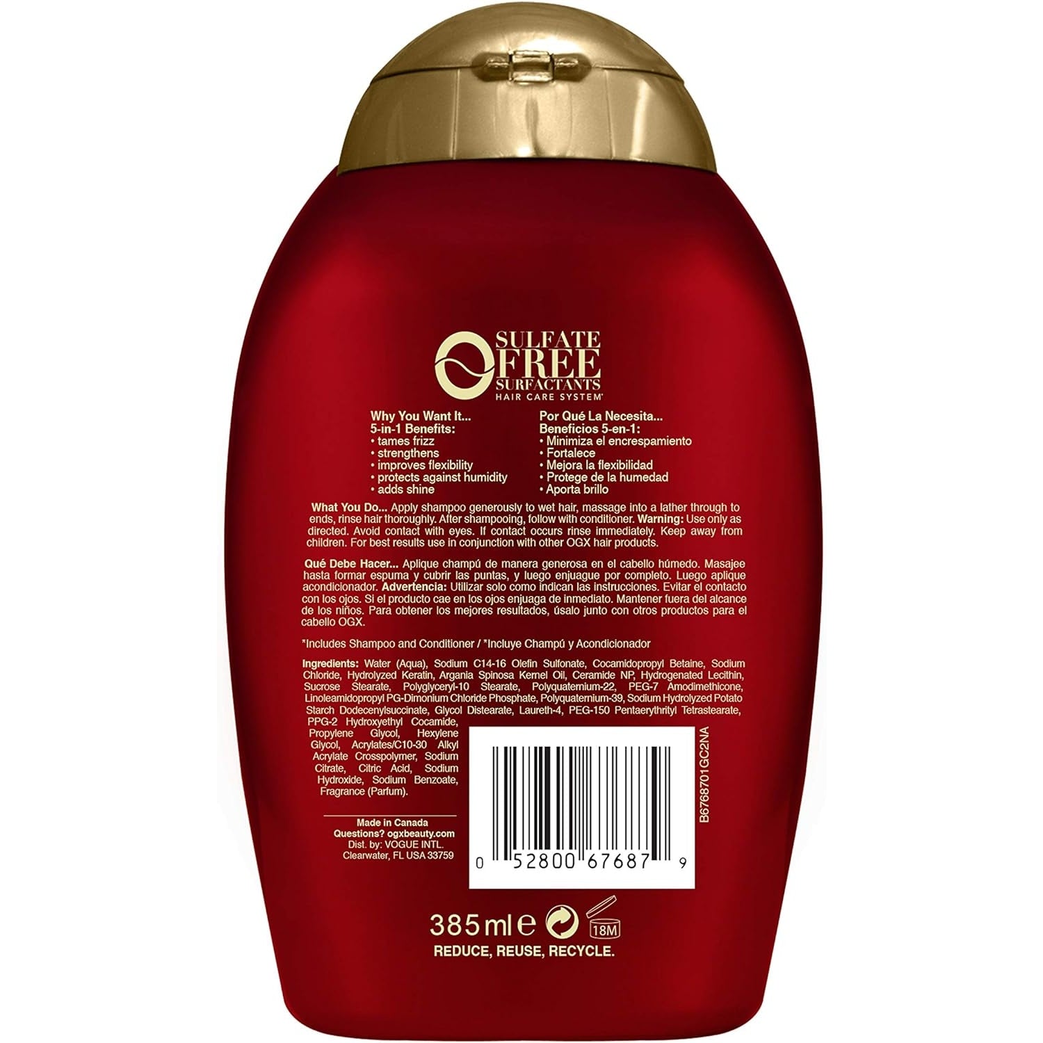 Ogx Frizz Free + Keratin Smoothing Oil 5 in 1 Benefits Shampoo For Frizzy Hair 385ml