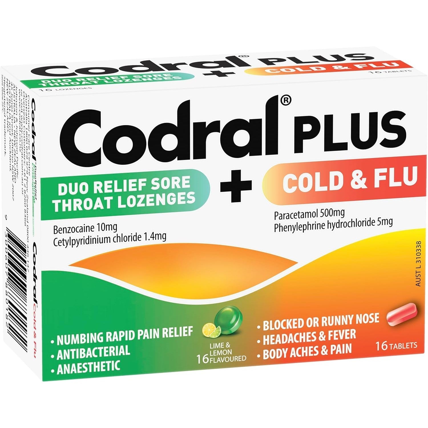 Codral Plus Cold & Flu +sore Throat 16 Lozenges